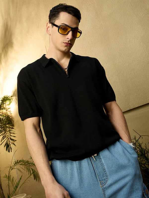 DENNISON Men Oversized Polo Collar Knitted T-Shirt