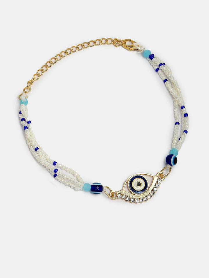 NVR Set of 2 Evil Eye Beaded Thread & Wraparound Rakhis With Roli Chawal