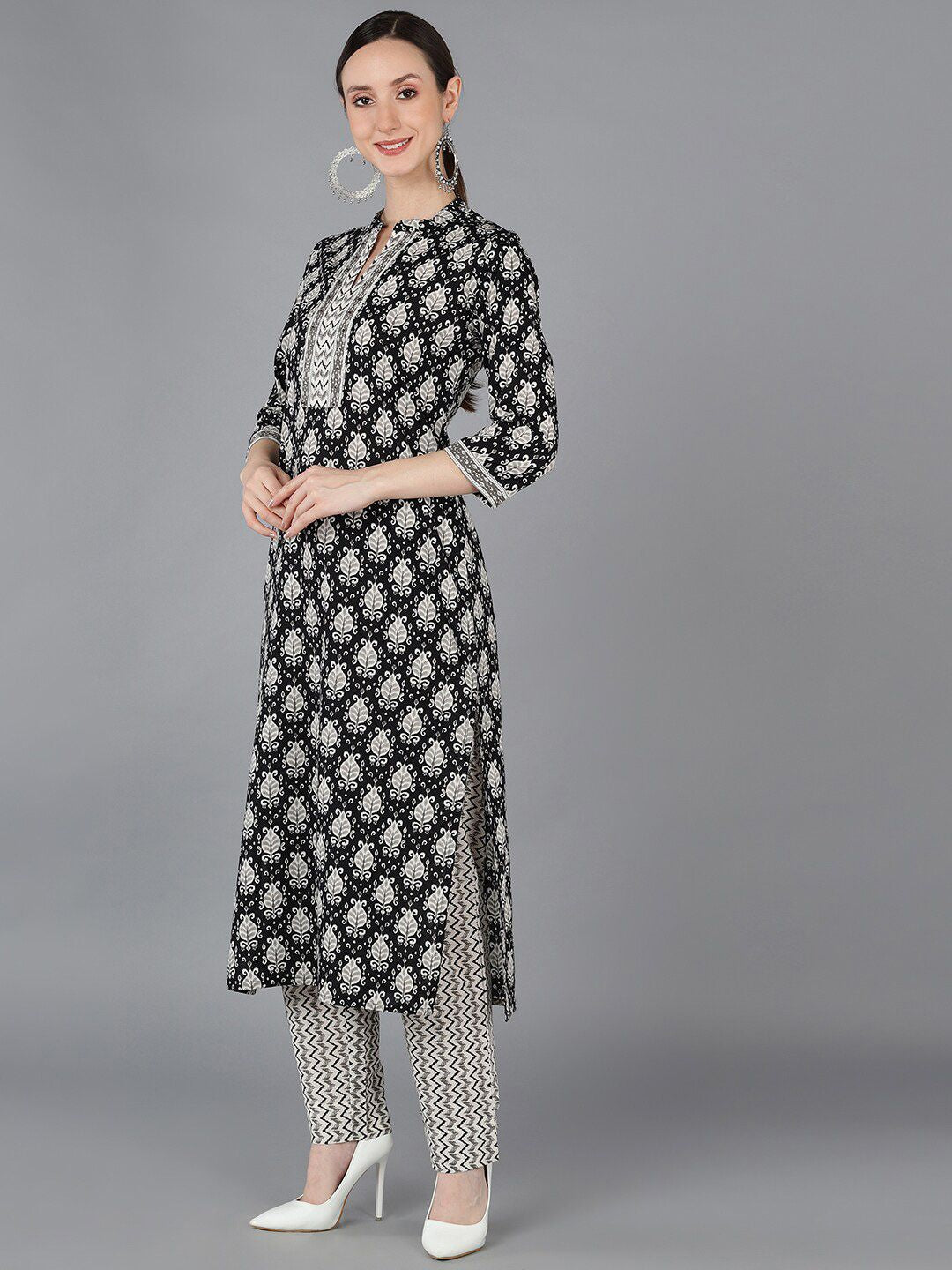 KALINI Ethnic Motifs Printed Mandarin Collar Kurta with Trousers & Dupatta