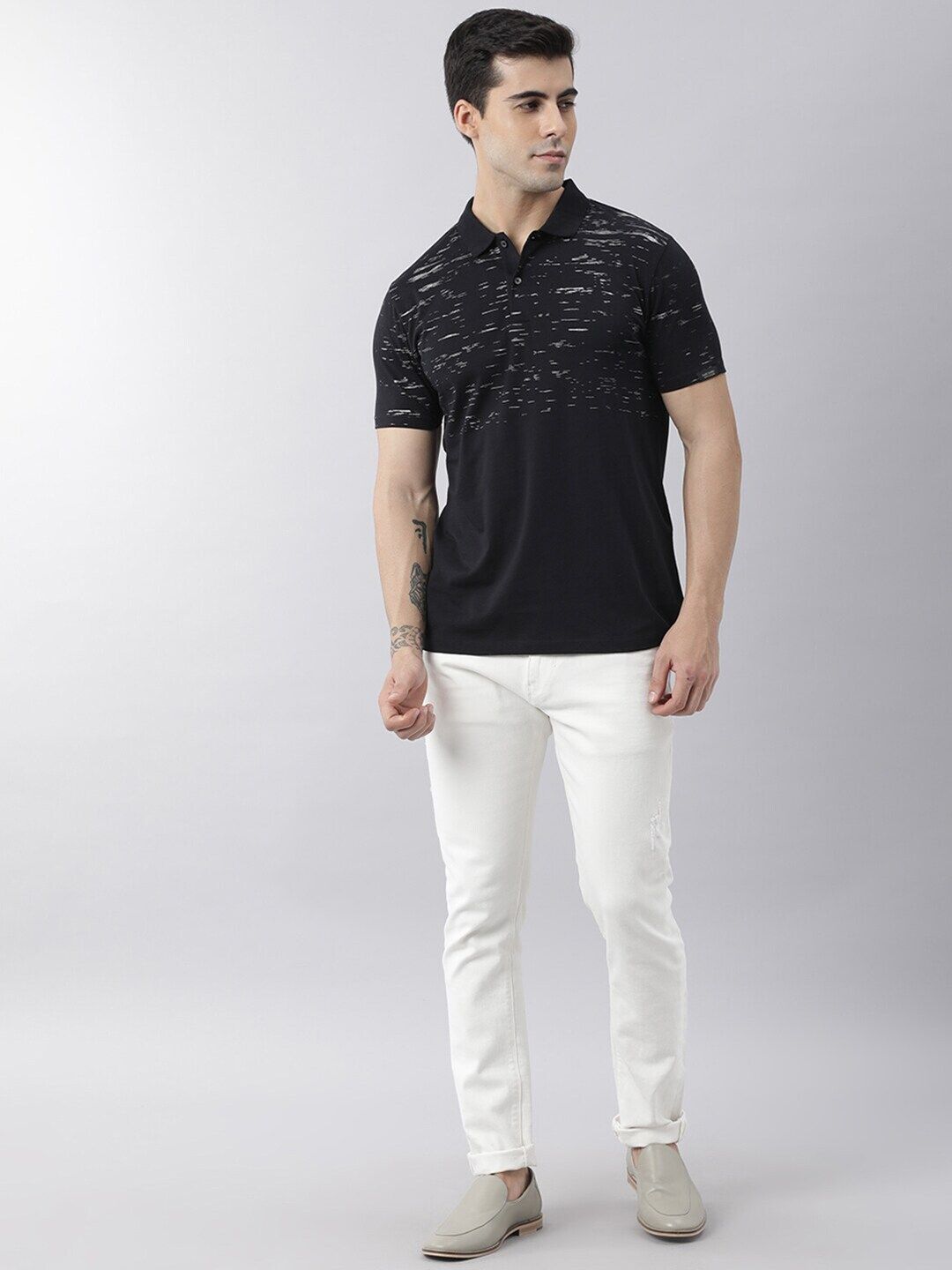 RARE RABBIT Men Rings-4 Slim Fit Solid Polo Collar T-Shirt