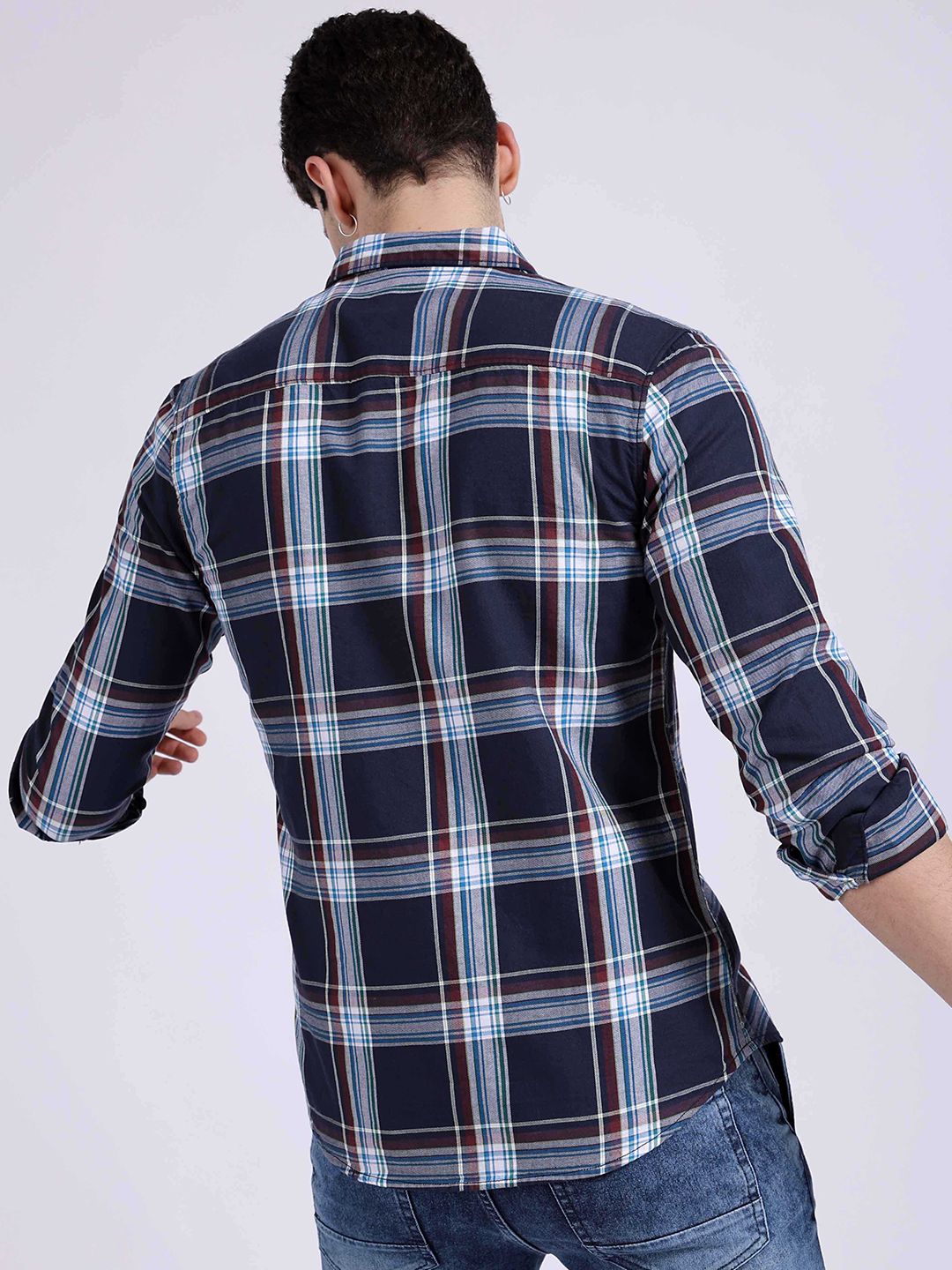 The Indian Garage Co Spread Collar Slim Fit Checked Twill Casual Pure Cotton Shirt