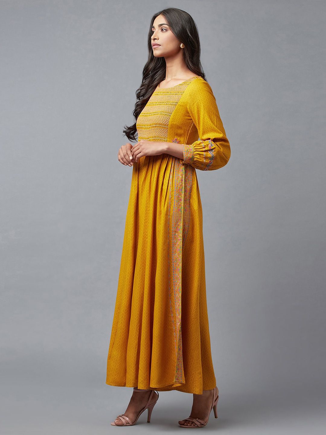 W Women Yellow & Blue Printed Ethnic Basic Jumpsuit