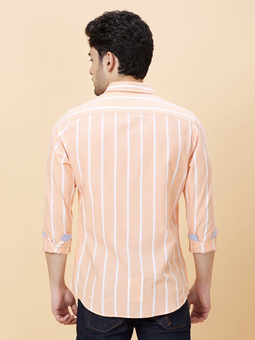 Being Human Vertical Stripes Spread Collar Slim Fit Cotton Casual Shirt
