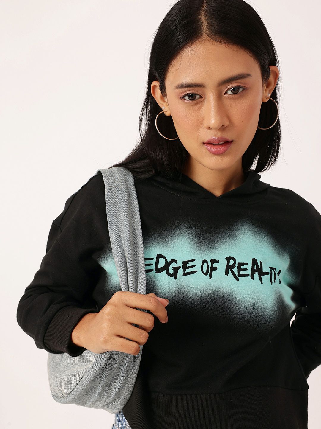 DressBerry Cotton Terry Relaxed Fit Crop Hooded Sweatshirts
