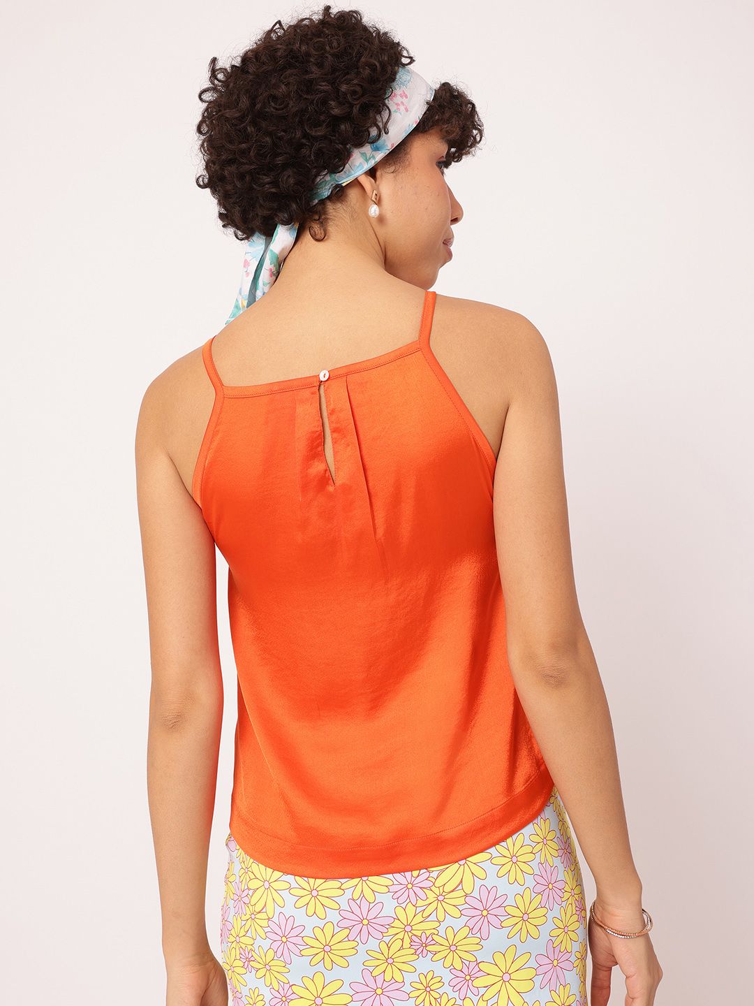DressBerry Retro Shine Pleated Satin Strappy Top