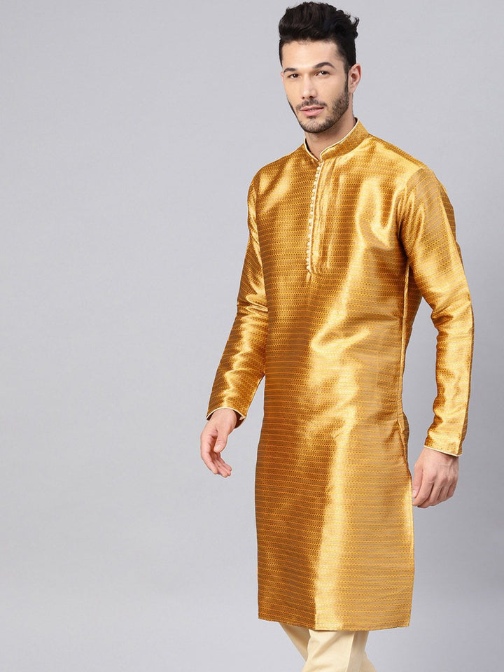 SOJANYA Lelaki Mustard Tenun Kuning Design Kurta Lurus