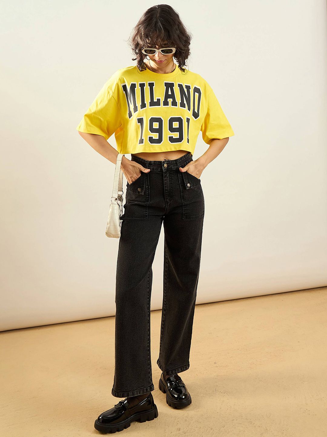 SASSAFRAS Printed Oversized Cotton Crop T-shirt