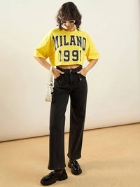 SASSAFRAS Printed Oversized Cotton Crop T-shirt