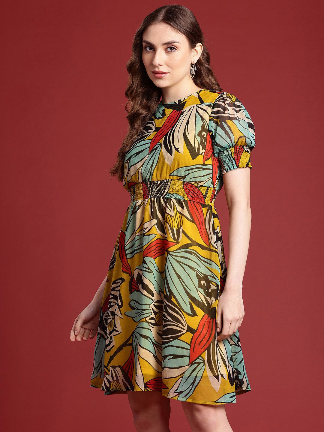 all about you Floral Print Puff Sleeve Fit & Flare Dress
