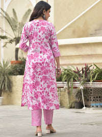 KALINI Floral Printed Embroidered Thread Work Straight Kurta With Trousers & Dupatta