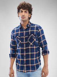 SPYKAR Men Windowpane Checks Pocket Detailing Slim Fit  Casual Shirt