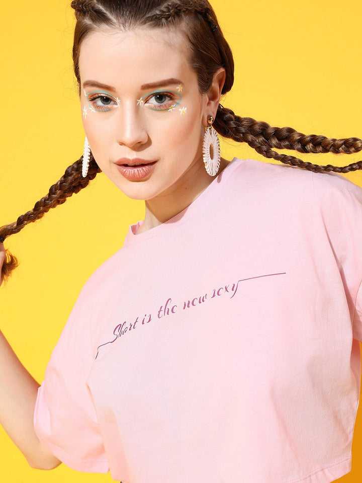 STREET 9 Women Pink Solid Crop Tshirt