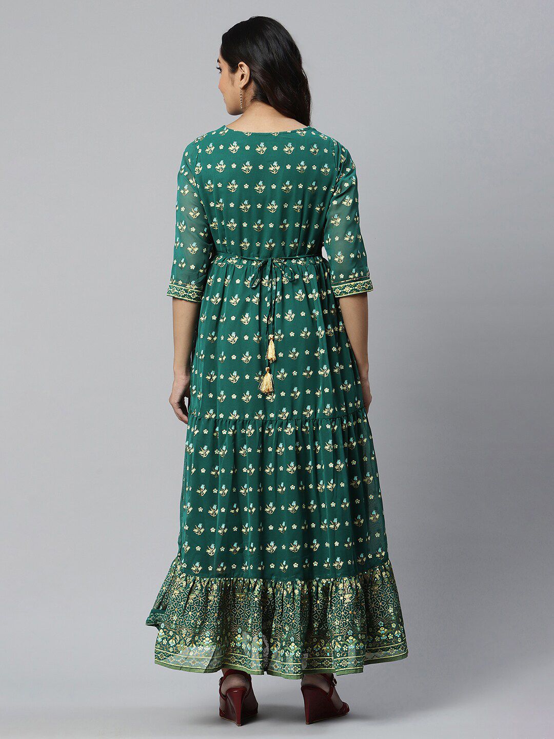 AURELIA Green Floral Printed Tiered Maxi Dress