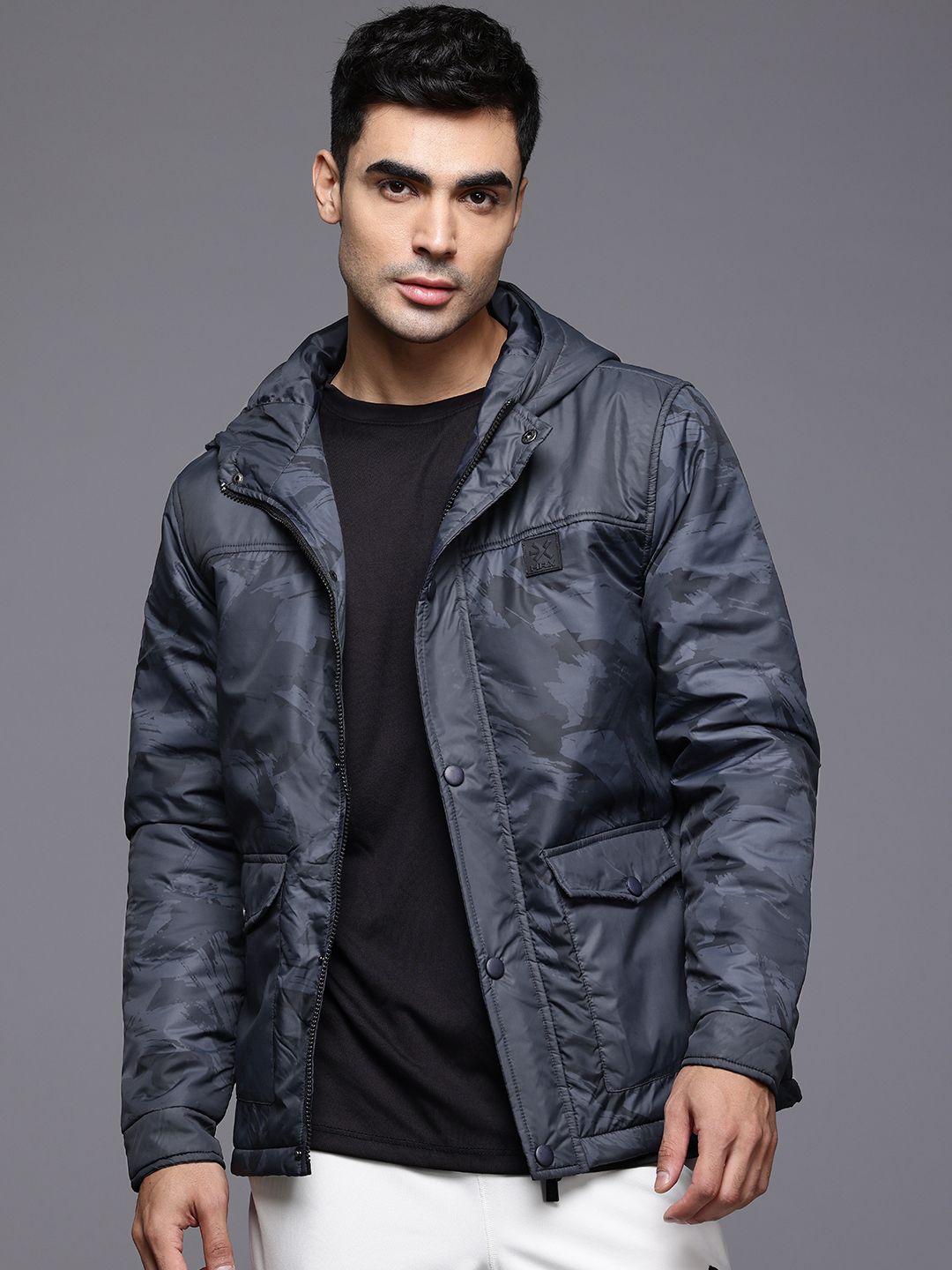 HRX by Hrithik Roshan Abstract Print Hooded Padded Jacket