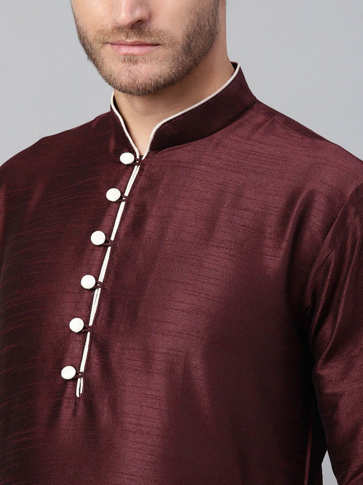 SOJANYA Men Burgundy Solid Straight Kurta