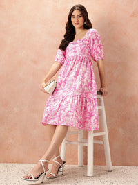 all about you Tropical Print Pure Cotton Smocked A-Line Dress