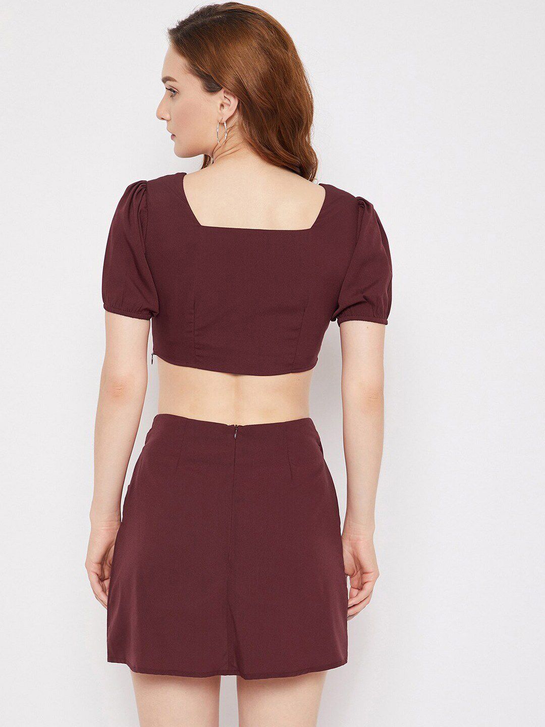 Berrylush Women Maroon Solid Crepe Co-Ord Set