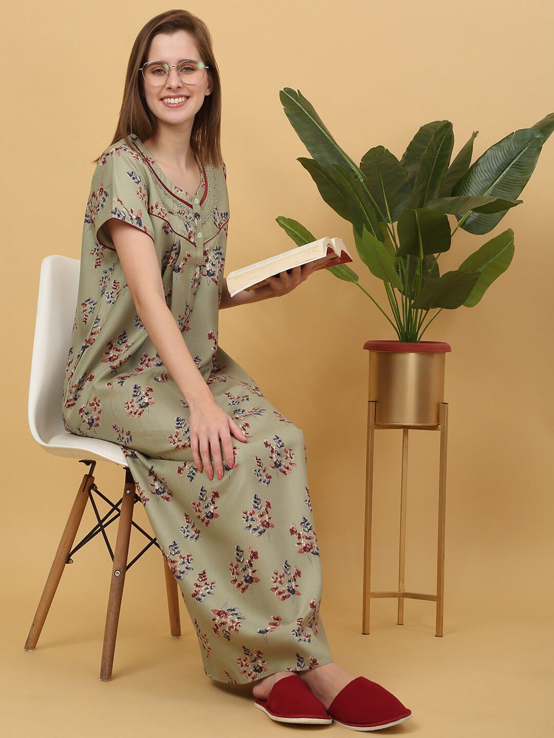 Sweet Dreams Printed pure cotton Maxi Nightdress