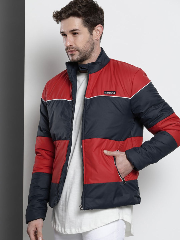 The Indian Garage Co Men Navy Blue & Red Colourblocked Jacket