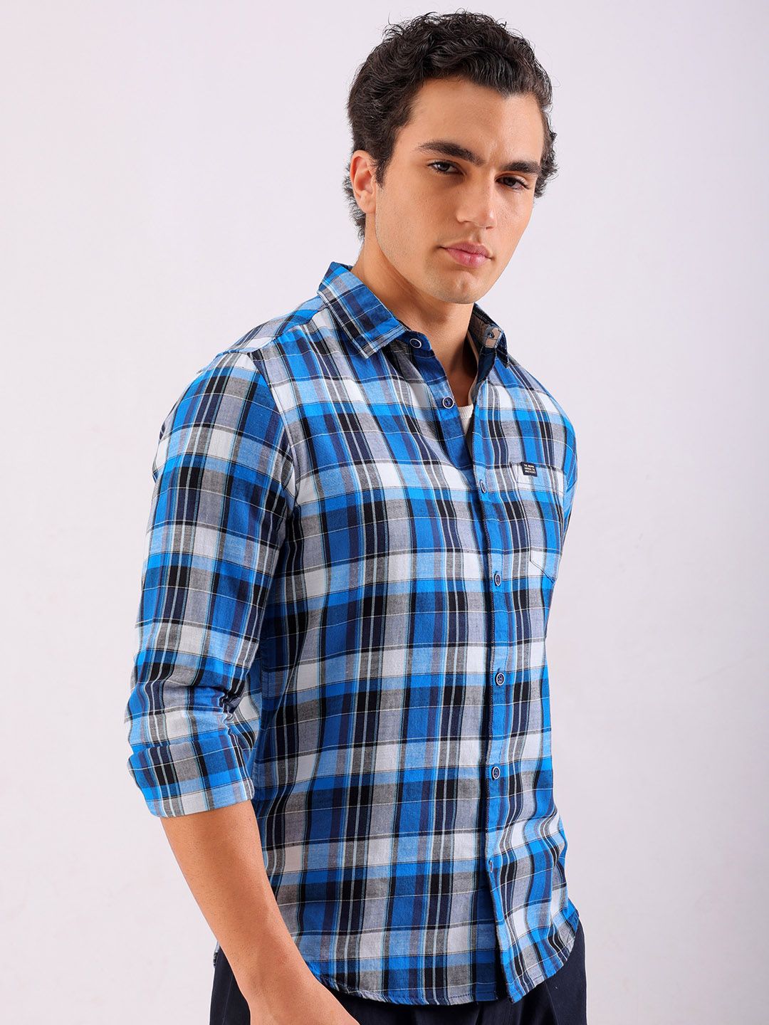 The Indian Garage Co Slim Fit Tartan Checked Pure Cotton Casual Shirt