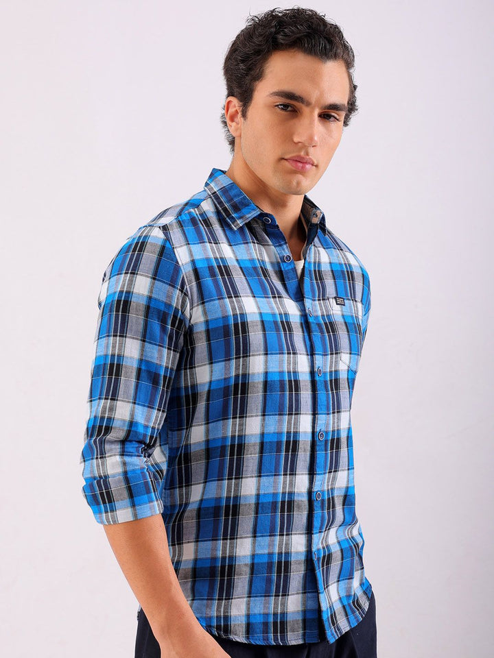 The Indian Garage Co Slim Fit Tartan Checked Pure Cotton Casual Shirt