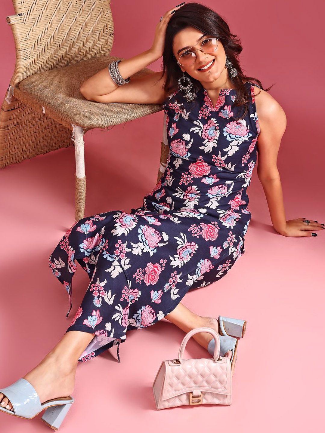 KALINI Floral Printed Sleeveless Tunic With Trousers