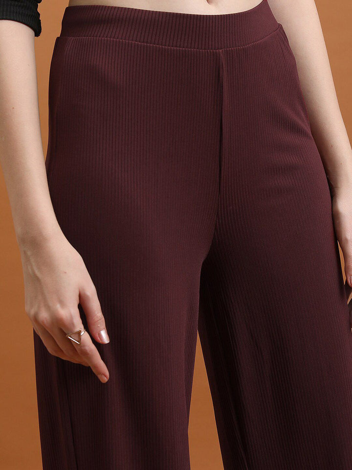 Tokyo Talkies Women Burgundy Flared Trousers