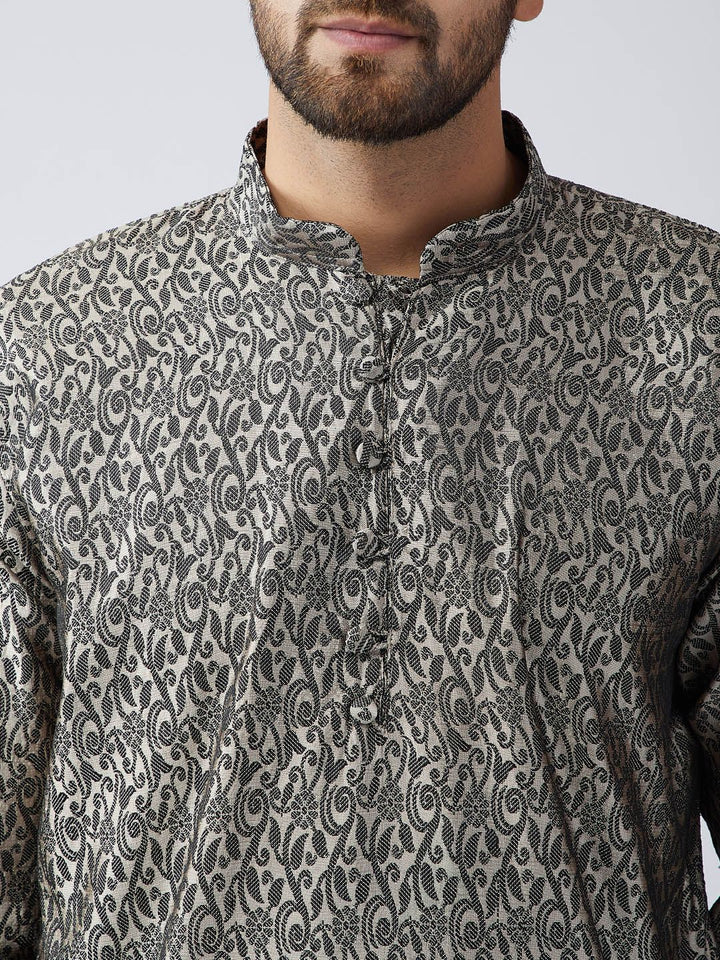 SOJANYA Men Grey Woven Design Straight Kurta
