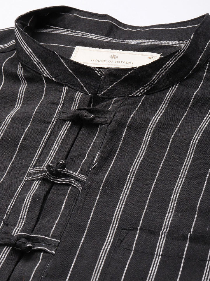 House of Pataudi Mandarin Collar Striped Rozana Kurta