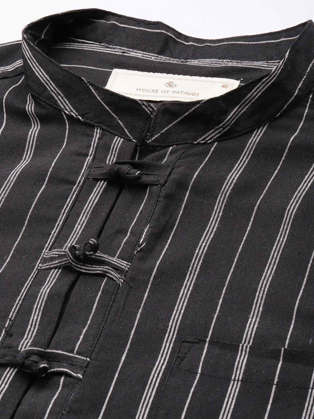 House of Pataudi Mandarin Collar Striped Rozana Kurta