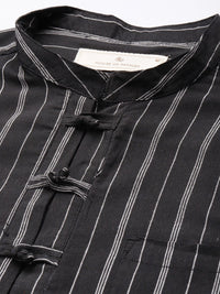 House of Pataudi Mandarin Collar Striped Rozana Kurta