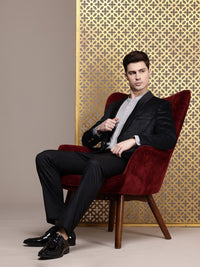 House of Pataudi Red Carpet Line Striped Shawl Collar Single-Breasted Velvet Finish Blazer