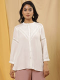 W Band Collar Cuffed Sleeves Shirt Style Top