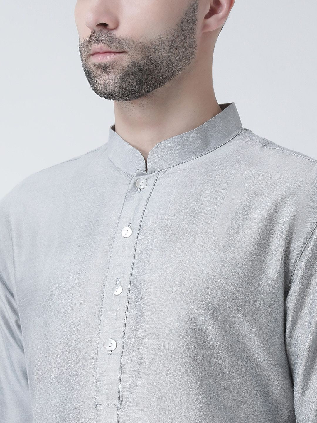 KISAH Men Grey Solid Straight Kurta