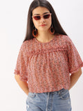 DressBerry Coral Pink Floral High-Low Top