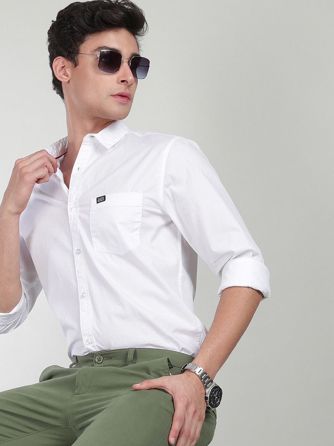 The Indian Garage Co Men White Comfort Cotton Casual Shirt
