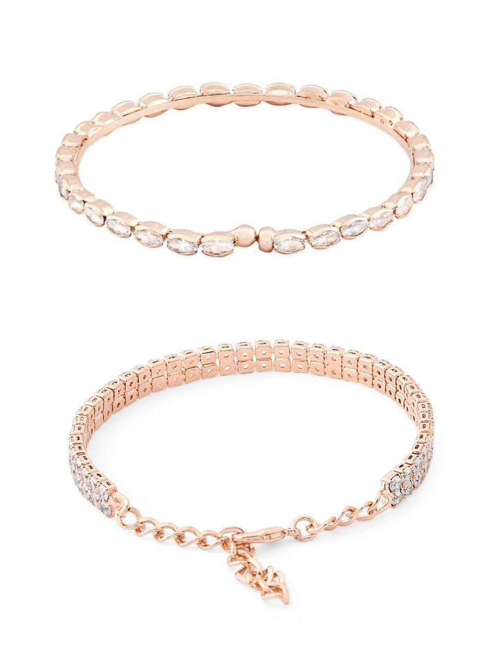 Set Mutiara Zaveri 2 Gelang Salutan Loyang Putih Cubic Zirconia Putih Bersalut Emas