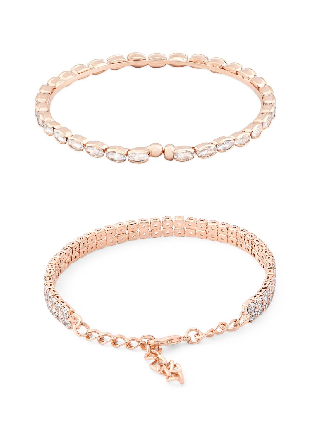 Set Mutiara Zaveri 2 Gelang Salutan Loyang Putih Cubic Zirconia Putih Bersalut Emas