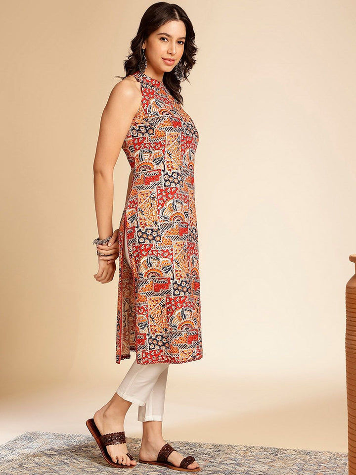 Anouk Geometric Printed Halter Neck Straight Kurta