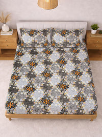 KLOTTHE Grey Floral Printed 300 TC King Bedsheets