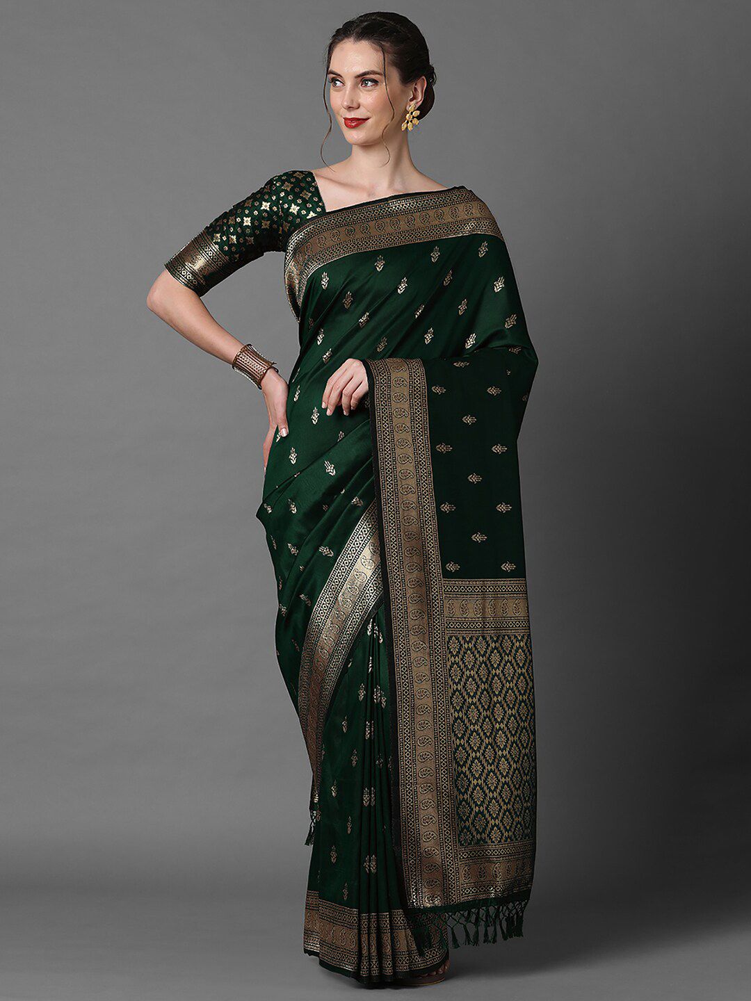 Mitera Ethnic Motifs Woven Design Zari Silk Blend Banarasi Saree