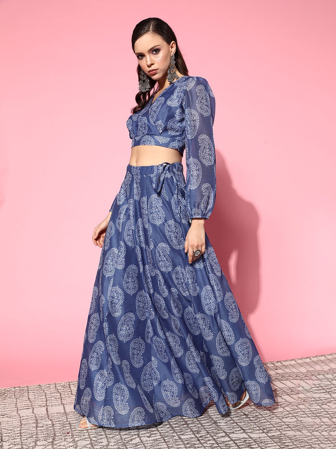 Shae by SASSAFRAS Blue Printed Ready to Wear Lehenga Choli