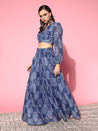 Shae by SASSAFRAS Blue Printed Ready to Wear Lehenga Choli