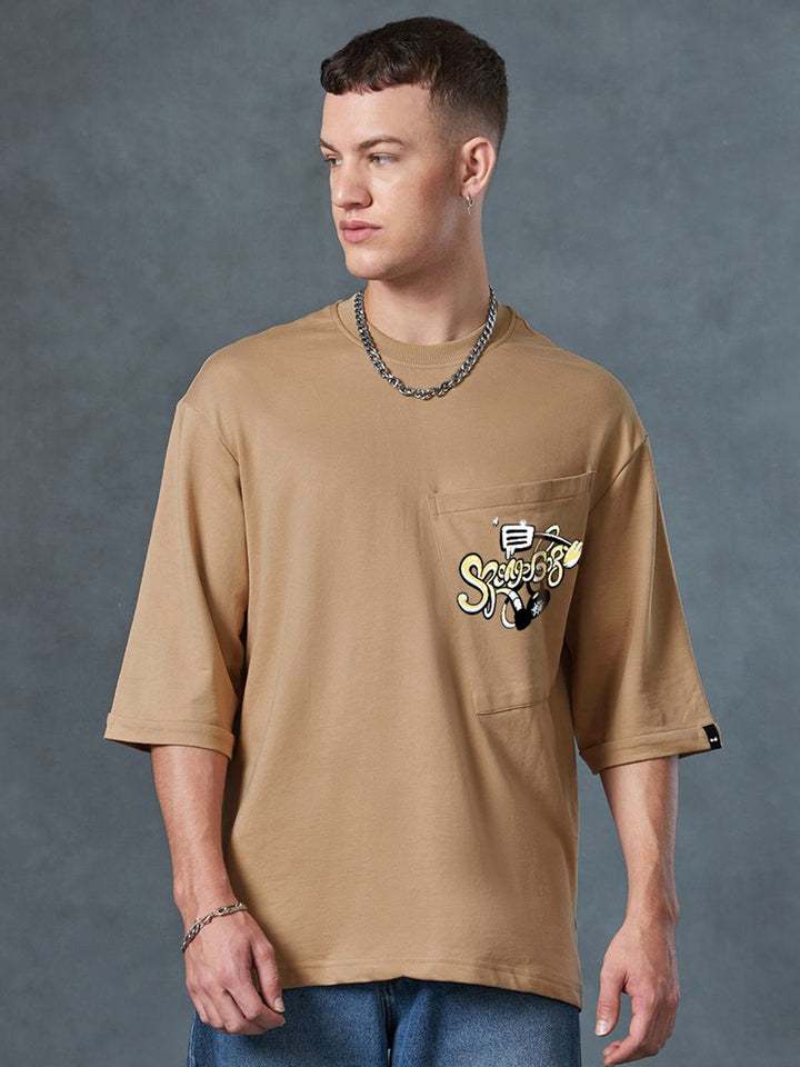 Bewakoof Men Graphic Spongebob Printed Round Neck Pure Cotton Oversized T-shirt