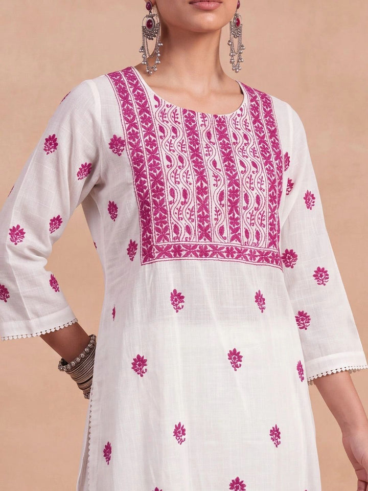 Rumah Chikankari Kurta Chikankari Biasa Wanita dengan Seluar