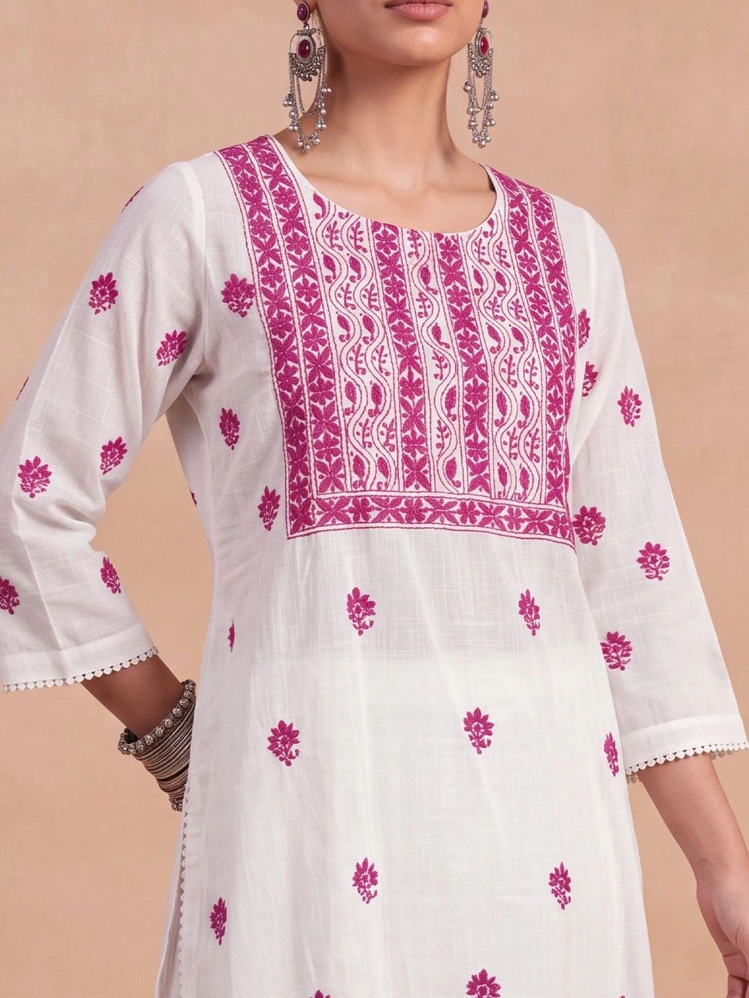 Rumah Chikankari Kurta Chikankari Biasa Wanita dengan Seluar