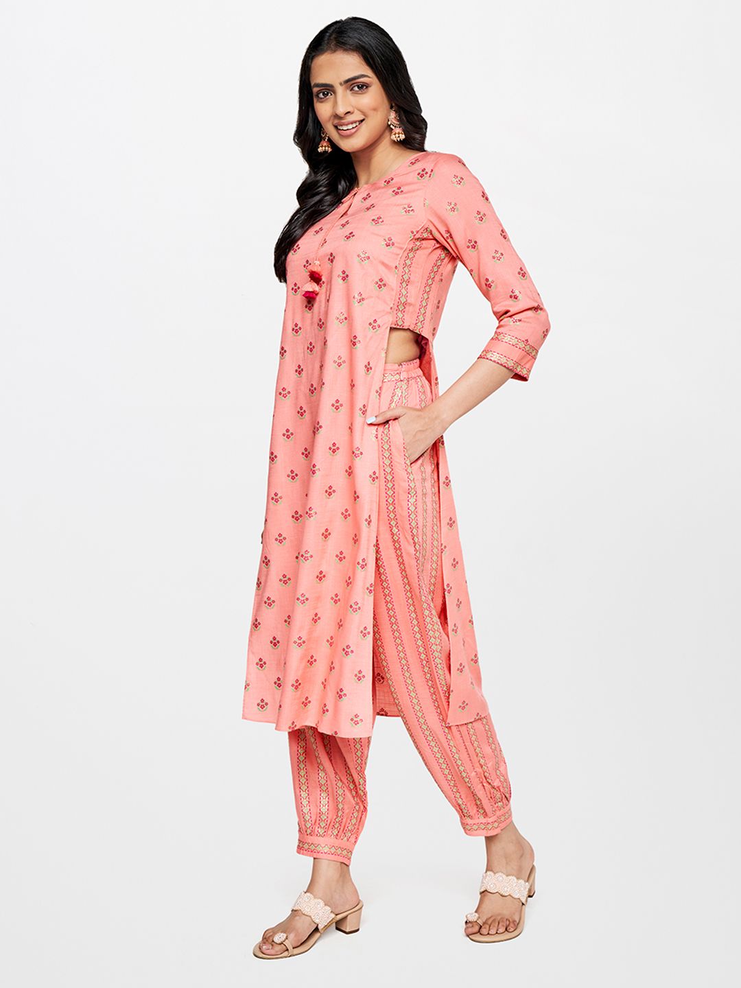 Global Desi Floral Printed Kurta with Dhoti Pant Set