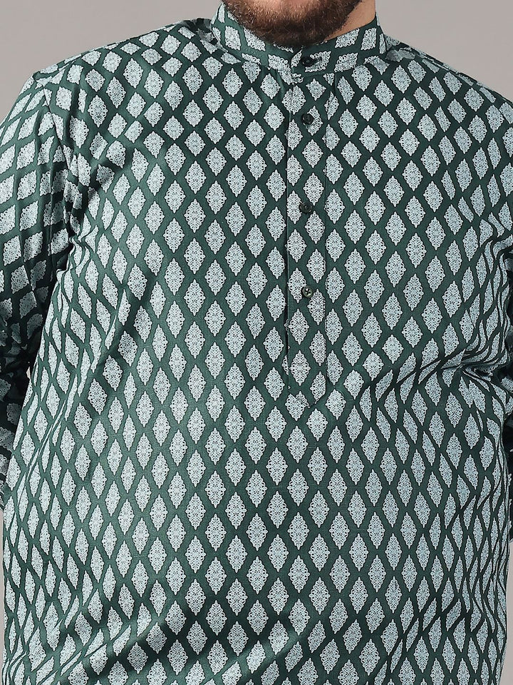SOJANYA PLUS Plus Size Lelaki Motif Etnik Bercetak Kolar Jalur Kurta Lurus Dengan Piyama
