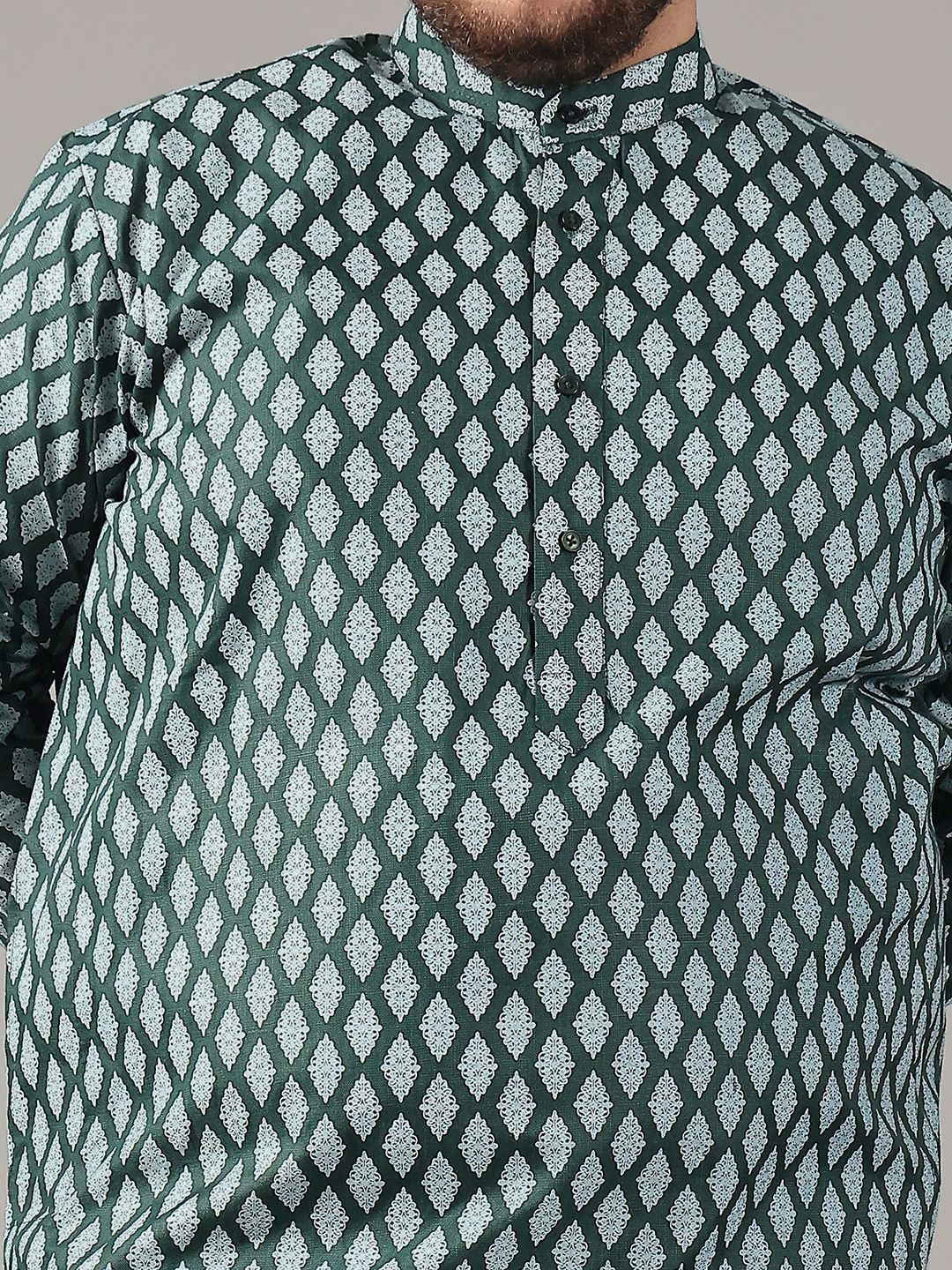 SOJANYA PLUS Plus Size Lelaki Motif Etnik Bercetak Kolar Jalur Kurta Lurus Dengan Piyama