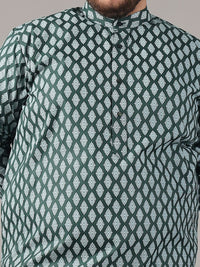 SOJANYA PLUS Plus Size Lelaki Motif Etnik Bercetak Kolar Jalur Kurta Lurus Dengan Piyama